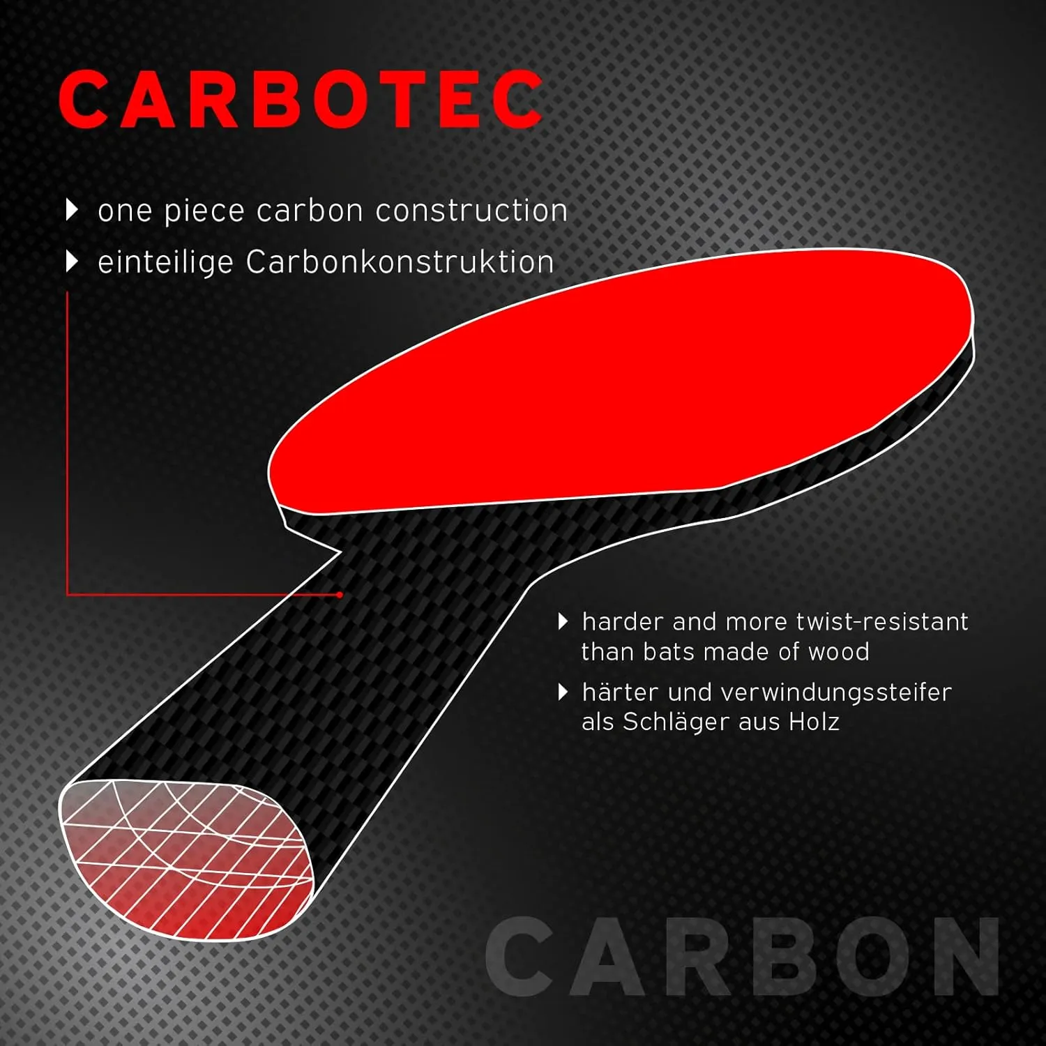 Donic-Schildkrt 100% Carbon Table Tennis Bat CarboTec 7000 Includes Racket Bag One Piece Construction Black