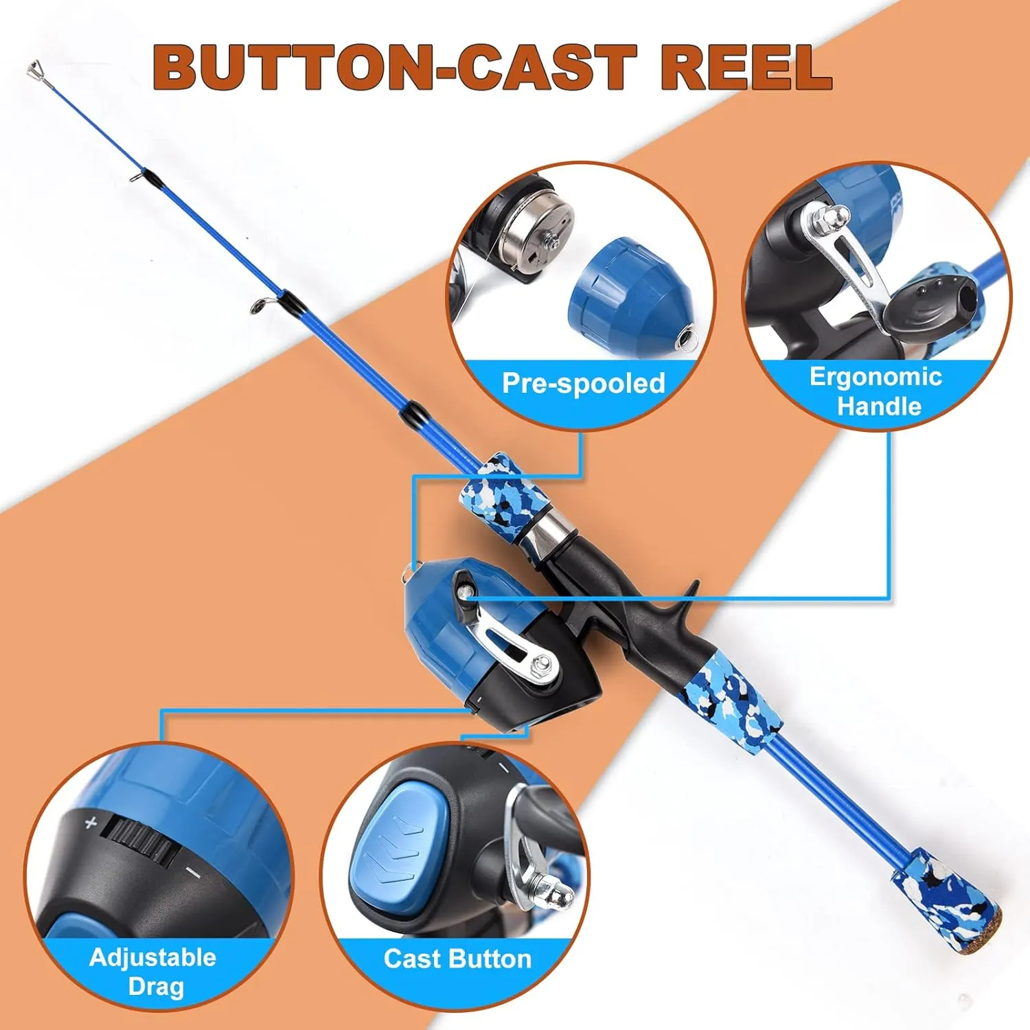 doorslay Kids Fishing Rod and Reel Combo Full Kit 1.2m/1.5m Telescopic Casting Rod Pole with Spincast Reel and Hooks Lures Swivels Carry Bag