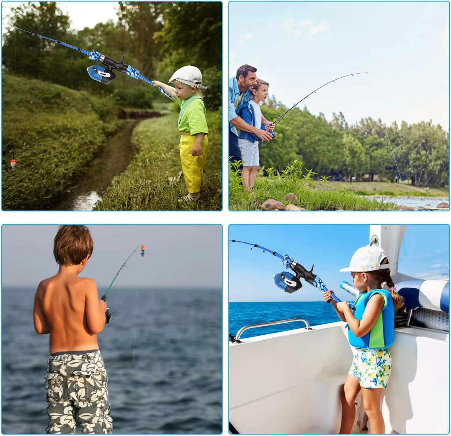 doorslay Kids Fishing Rod and Reel Combo Full Kit 1.2m/1.5m Telescopic Casting Rod Pole with Spincast Reel and Hooks Lures Swivels Carry Bag
