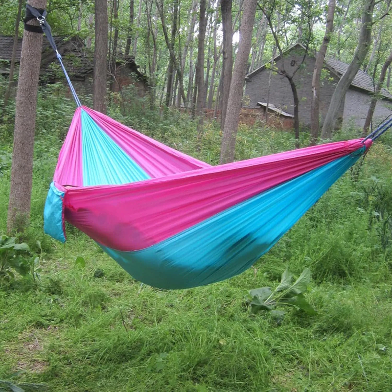 Double Camping Hammock for 1 2 People with Tree Straps, Lightweight Portable 210T Parachute Nylon Hammock for Hiking, Traveling, Backpacking and Backyard,E,250x140cm