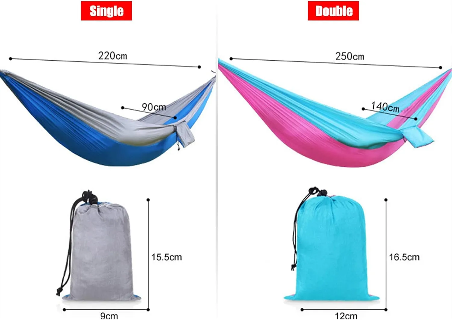 Double Camping Hammock for 1 2 People with Tree Straps, Lightweight Portable 210T Parachute Nylon Hammock for Hiking, Traveling, Backpacking and Backyard,G,250x140cm