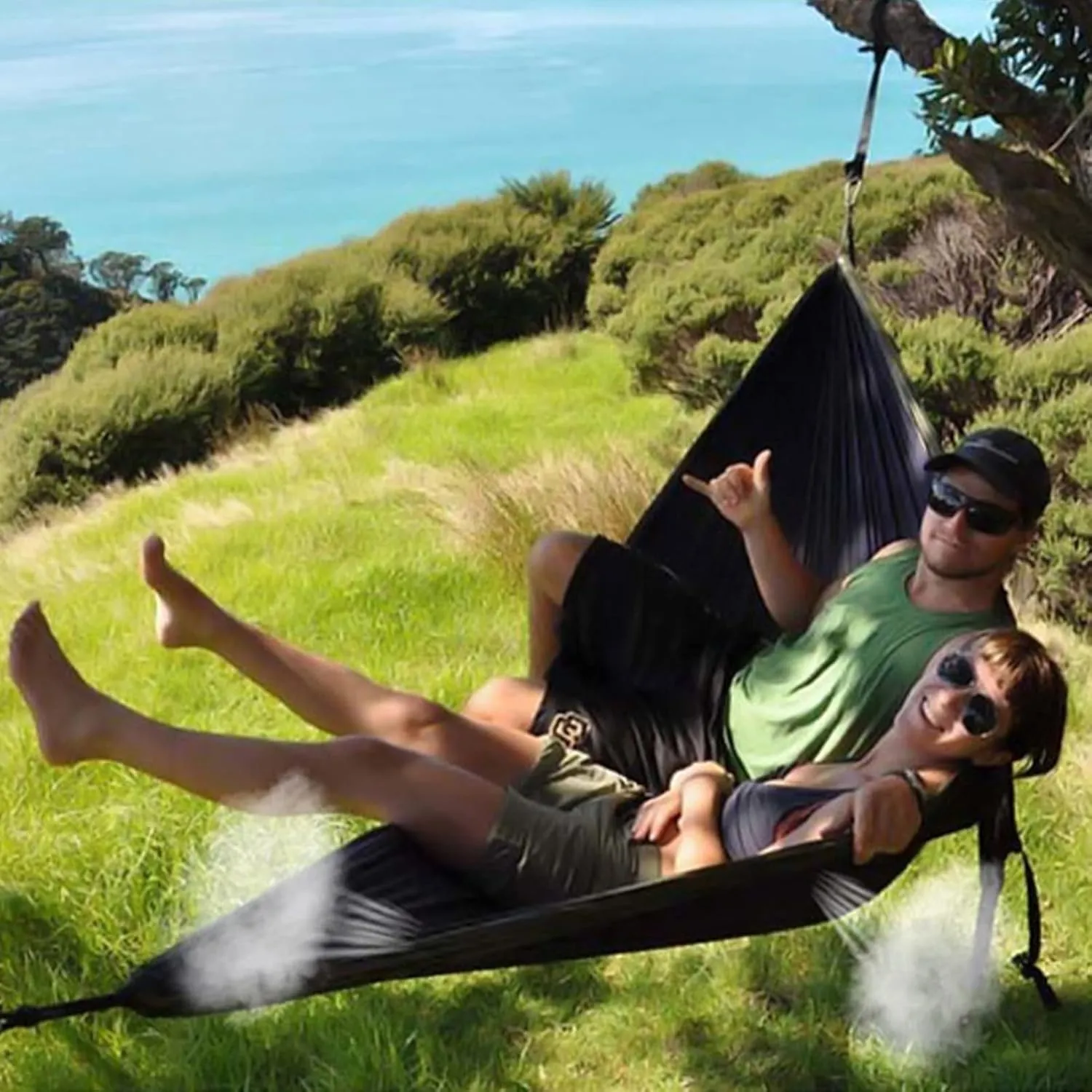 Double Camping Hammock for 1 2 People with Tree Straps, Lightweight Portable 210T Parachute Nylon Hammock for Hiking, Traveling, Backpacking and Backyard,G,250x140cm