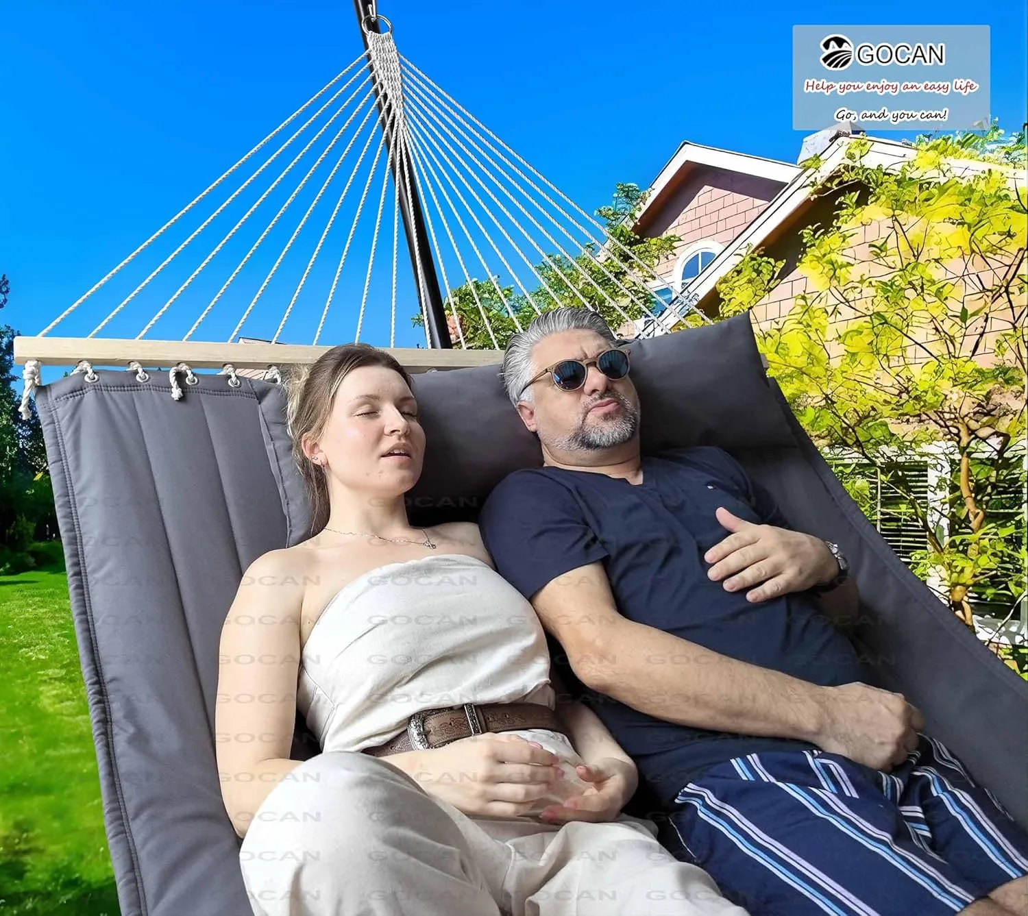 Double Hammock with Quilted Fabric and Spreader Bars,Longer and Sturdier,Quality Hammocks for Outdoor Indoor Patio Yard