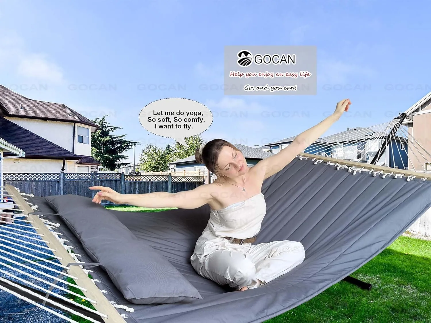 Double Hammock with Quilted Fabric and Spreader Bars,Longer and Sturdier,Quality Hammocks for Outdoor Indoor Patio Yard