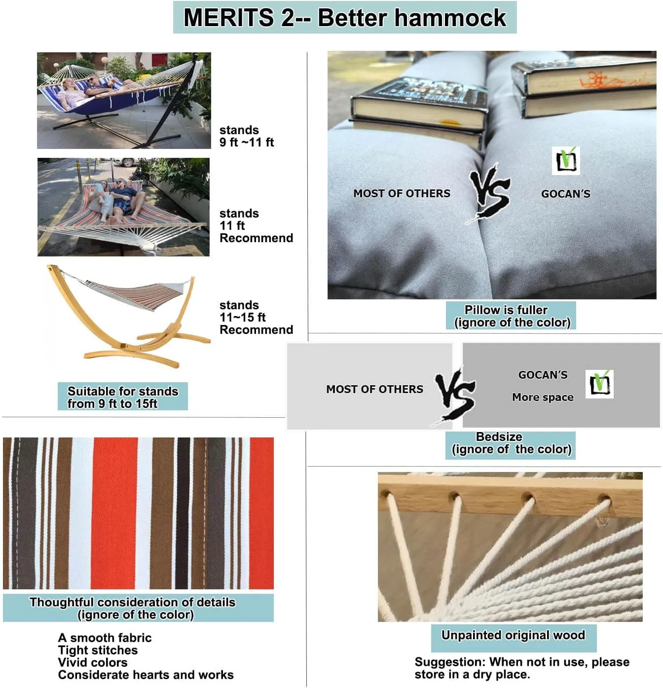 Double Hammock with Quilted Fabric and Spreader Bars,Longer and Sturdier,Quality Hammocks for Outdoor Indoor Patio Yard