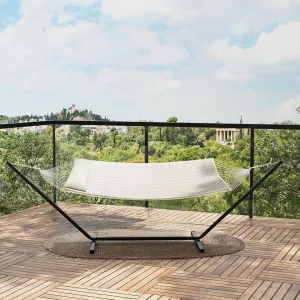 Double Hammock with Stand, 2 Person Heavy Duty 450lb Capacity, Space Saving Steel Frame, 450lb Capacity, for Outdoor Garden, Yard, Patio Hammocks for Adults, Quick-Fold Carry Bag, and Beige Cushion
