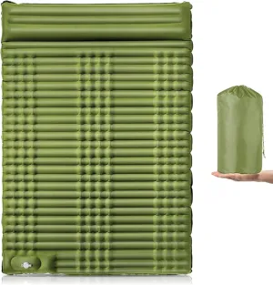 Double Self Inflating Sleeping Pad Camping Bed for Adults with Built-in Foot Pump and Pillows Self-Inflating Portable Camping Bed for Backpacking and Hiking