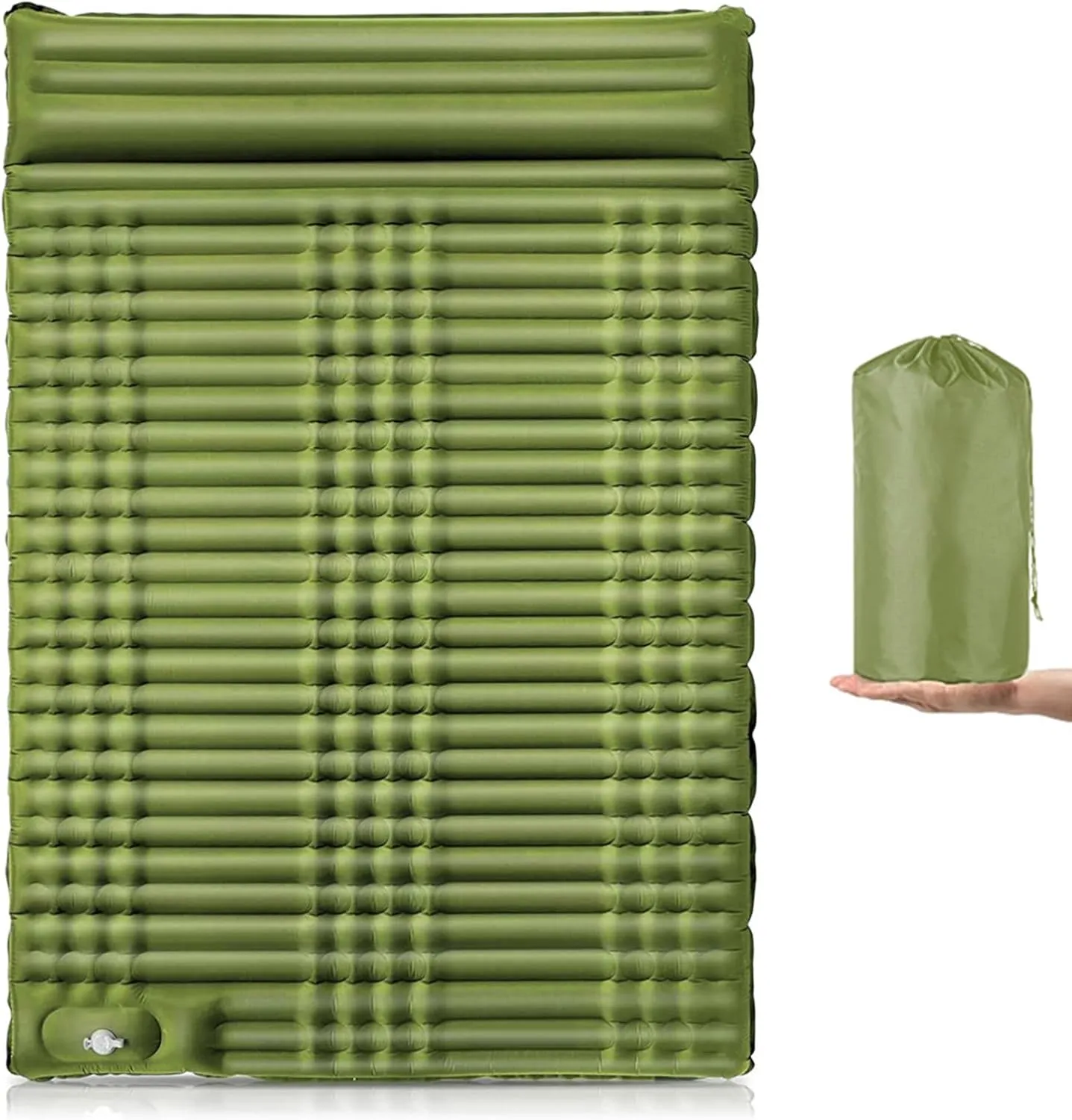 Double Self Inflating Sleeping Pad Camping Bed for Adults with Built-in Foot Pump and Pillows Self-Inflating Portable Camping Bed for Backpacking and Hiking