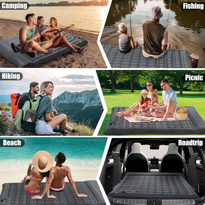 Double Sleeping Pad Camping, Self Inflating 4'' Extra-Thick 2 Person Pillow Built-in Foot Pump Waterproof Inflatable Sleeping Mat Backpacking, Tent, Hiking, Portable Camping Pad (Grey-Double)