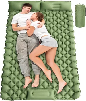 Double Sleeping Pad for Camping-4" Extra-Thick Sleeping Mat 2 Person, 1 Minute Self-Inflating Built-in Pump Camping Mattress with Pillow Portable Camping Mat for Backpacking, Hiking, Tent (Green)