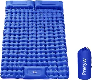 Double Sleeping Pad for Camping, Ultralight Camping Mattress with Pillow, Built-in Foot Pump, Thick Self-Inflatable 2-Person Portable Camping Mat for Backpacking Hiking Car Traveling Beach Tent