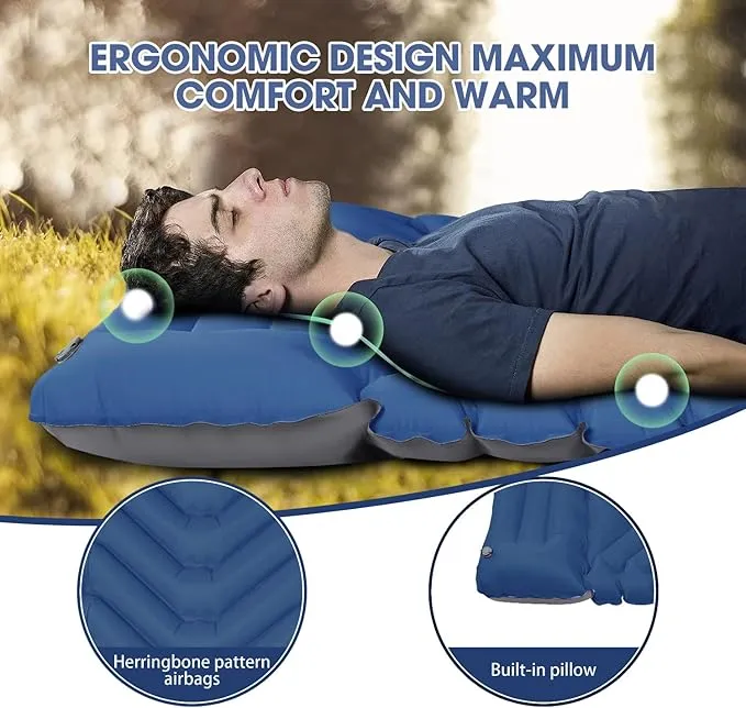 Double Sleeping Pad for Camping, Ultralight Camping Mattress with Pillow, Built-in Foot Pump, Thick Self-Inflatable 2-Person Portable Camping Mat for Backpacking Hiking Car Traveling Beach Tent