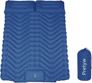 Double Sleeping Pad for Camping, Ultralight Camping Mattress with Pillow, Built-in Foot Pump, Thick Self-Inflatable 2-Person Portable Camping Mat for Backpacking Hiking Car Traveling Beach Tent