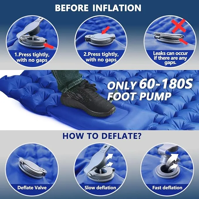 Double Sleeping Pad for Camping, Ultralight Camping Mattress with Pillow, Built-in Foot Pump, Thick Self-Inflatable 2-Person Portable Camping Mat for Backpacking Hiking Car Traveling Beach Tent