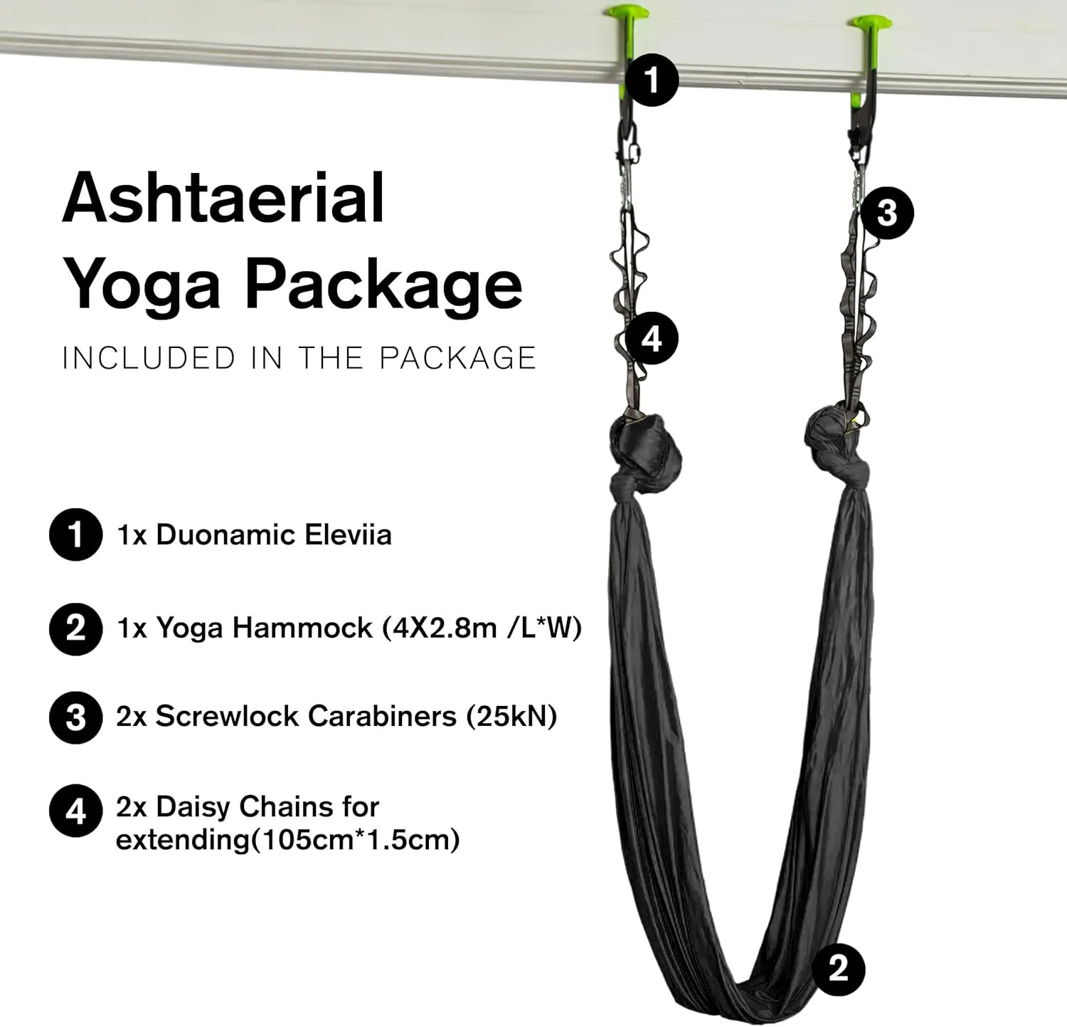 Duonamic Aerial Yoga Package: Yoga Hammock Includes Eleviia Pullup Bar System for Doorways | Portable for Home, Workplace or Travel