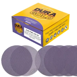 Dura-Gold Premium 120 Grit 5" Purple Ceramic Mesh Sanding Discs, Box of 30 - Dustless Hook & Loop Backing Sandpaper for DA & Random Orbital Sanders - Long-Lasting Fast Cut - Woodworking, Auto Paint