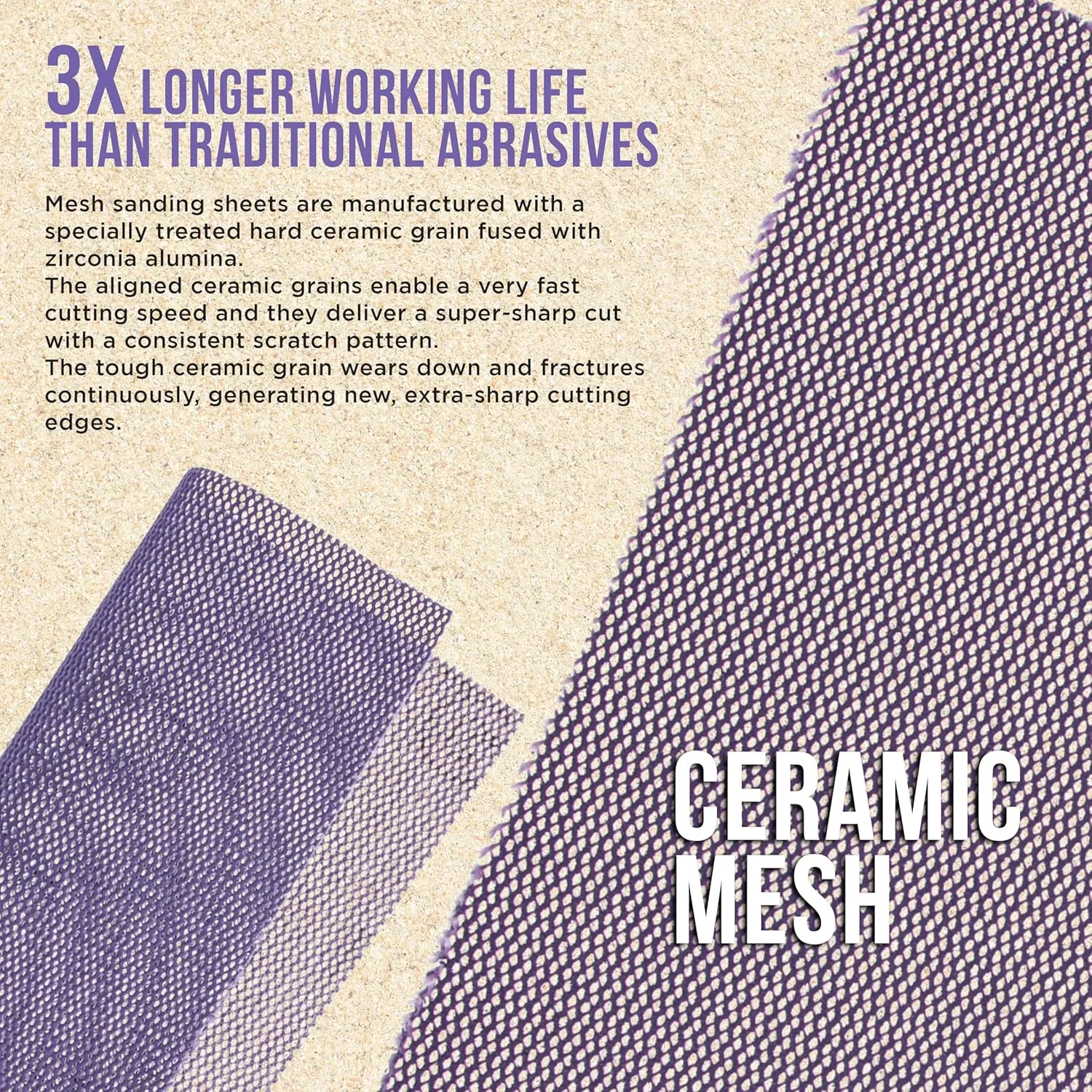 Dura-Gold Premium 180 Grit 1/4 Sheet Size Purple Ceramic Mesh Sandpaper, Box of 16-4.5" x 5.5" Dustless Hook & Loop Backing, Palm Sanders, Sanding Blocks - Long-Lasting Fast Cut - Woodworking, Auto