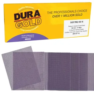 Dura-Gold Premium 180 Grit 1/4 Sheet Size Purple Ceramic Mesh Sandpaper, Box of 16-4.5" x 5.5" Dustless Hook & Loop Backing, Palm Sanders, Sanding Blocks - Long-Lasting Fast Cut - Woodworking, Auto