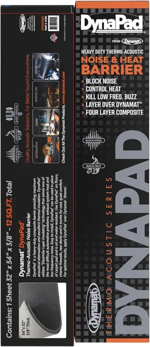 DYNAMAT 21100 DynaPad 32" x 54" x 0.452" Thick Non-Adhesive Sound Deadener, Black – Made in USA