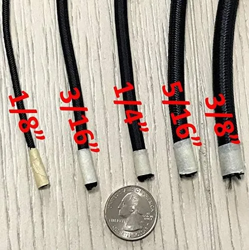Elastic Bungee Cord. 3/16", 3/8", 1/4", 5/16", 1/8". 50 and 100 Foot Spools. Weather and Abrasion Resistant. Used for Tie Downs, Crafting, DIY Projects. Black Shock Cord. Made in The USA