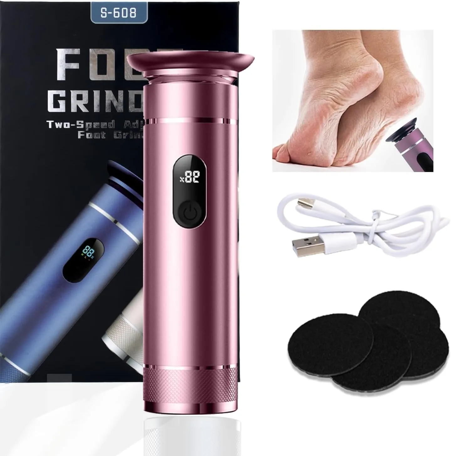 Electric Callus Remover,with Replacement Sandpaper Professional Pedicure Tool for Men Women Dead Cracked Hard Skin Calluses (Rose Gold)