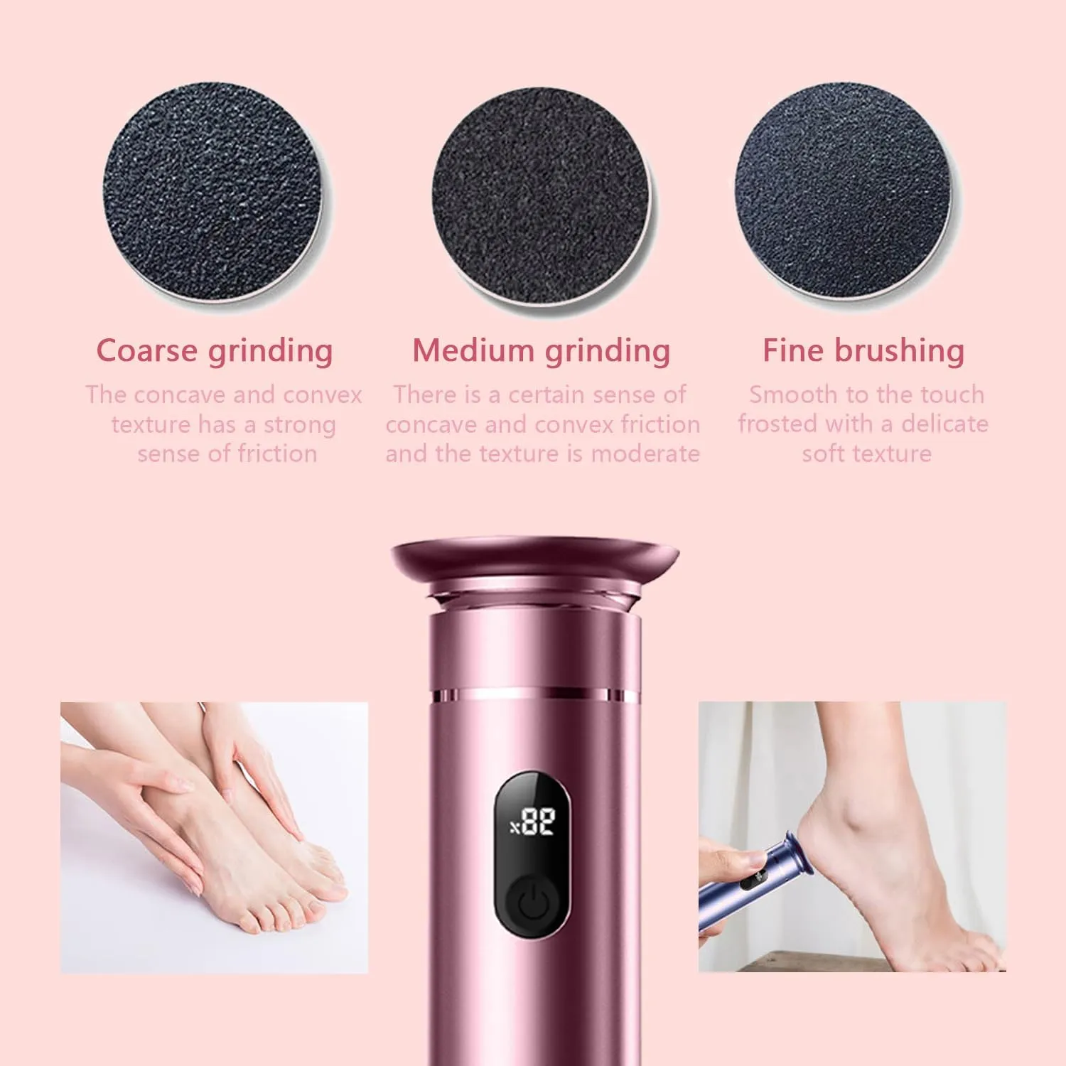 Electric Callus Remover,with Replacement Sandpaper Professional Pedicure Tool for Men Women Dead Cracked Hard Skin Calluses (Rose Gold)