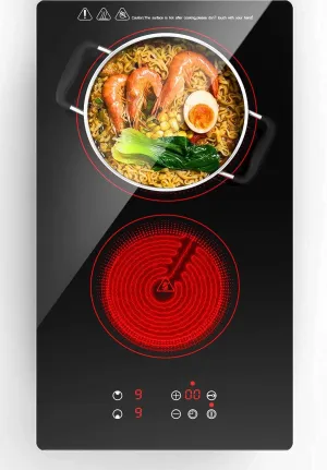 Electric Cooktop 2 Burner 110v 12 inch Infrared Stove Top Built-in, 9 Heating Level, Timer & Kid Safety Lock, LED Touch Control Electric stove 120v Plug in