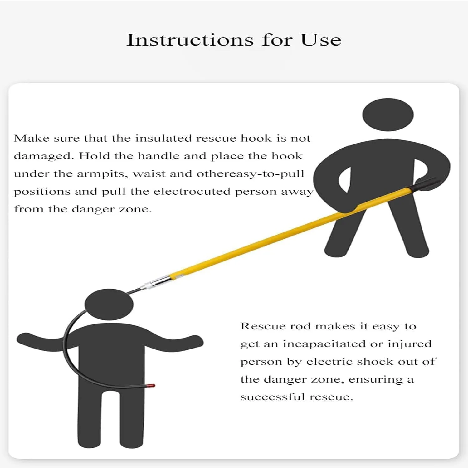 Electrical Safety Rescue Pole, High Voltage Tower Safety Insulation Pull Rod, High Voltage Emergency Rescue Tool, Anti Electric Shock Body Pull Hook, Suitable for Fire Electricians,2m