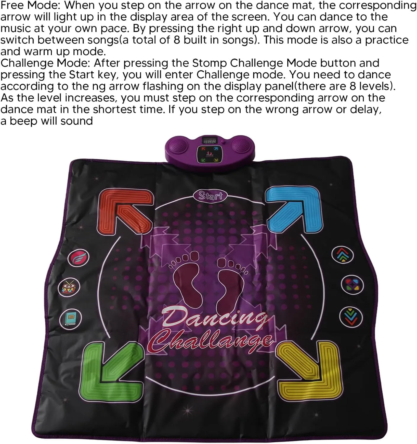 Electronic Dance Pad, Dance Mat for Children, Electronic Pad Toys with 4 Adjustable Game Modes, Integrated Music (Non Luminous)
