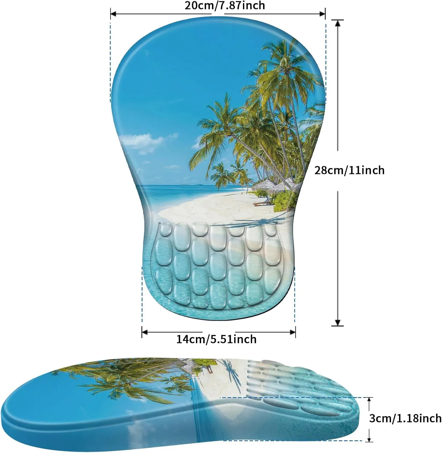 Ergonomic Mouse Pad with Wrist Rest Support, Mousepad with Comfortable Memory Foam Wrist Rest and Non-Slip PU Base for Pain Relief, Computer, Laptop, Office, Home (Beach-2)