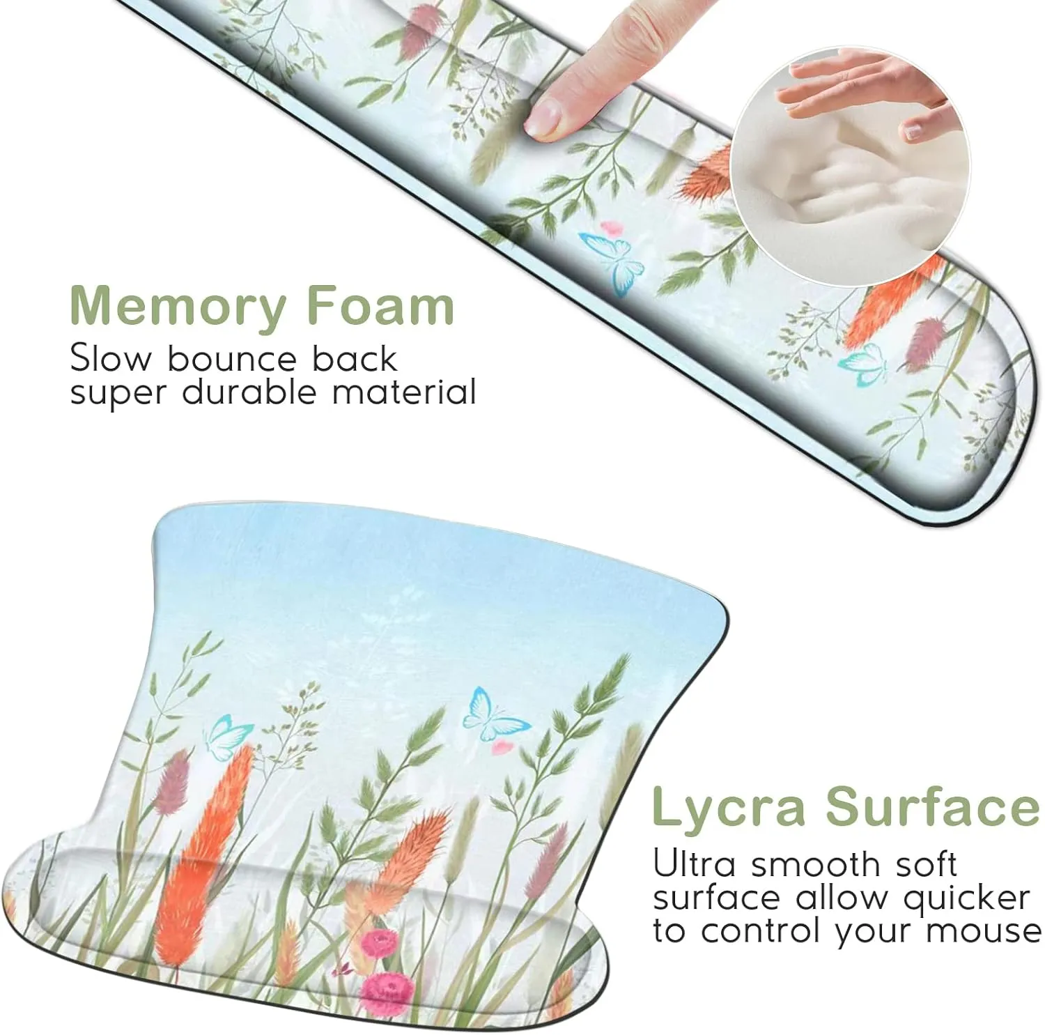 Ergonomic Mouse Pad with Wrist Support Gel, DINKY Upgraded Keyboard Wrist Rest Pad Set, Lovely Coaster with Non-Slip PU Base Mouse Pads for Working, Gaming and Family-Weeds Palnts