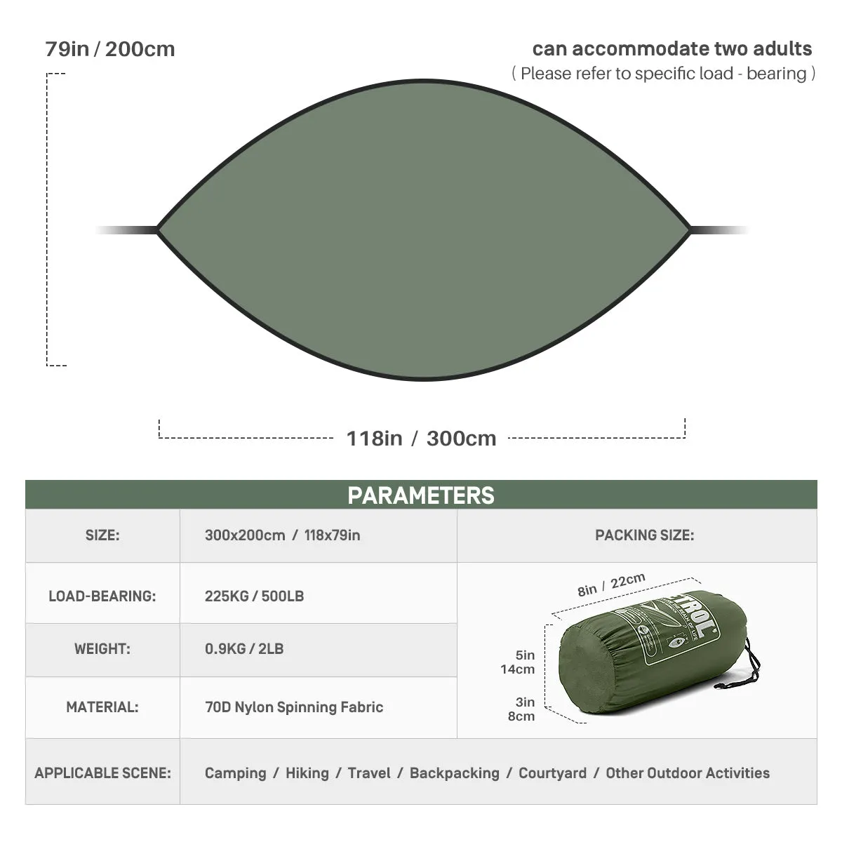 Etrol Toucan Hammock 2 person - Army Green Brown