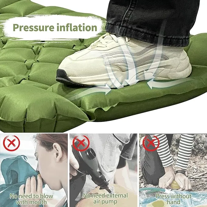 EULANT Single Sleeping Pad for Camping with Built-in Pillows & Foot Pump,Ultralight & Portable Self Inflating Air Mat for Camping Backpacking Hiking Tent
