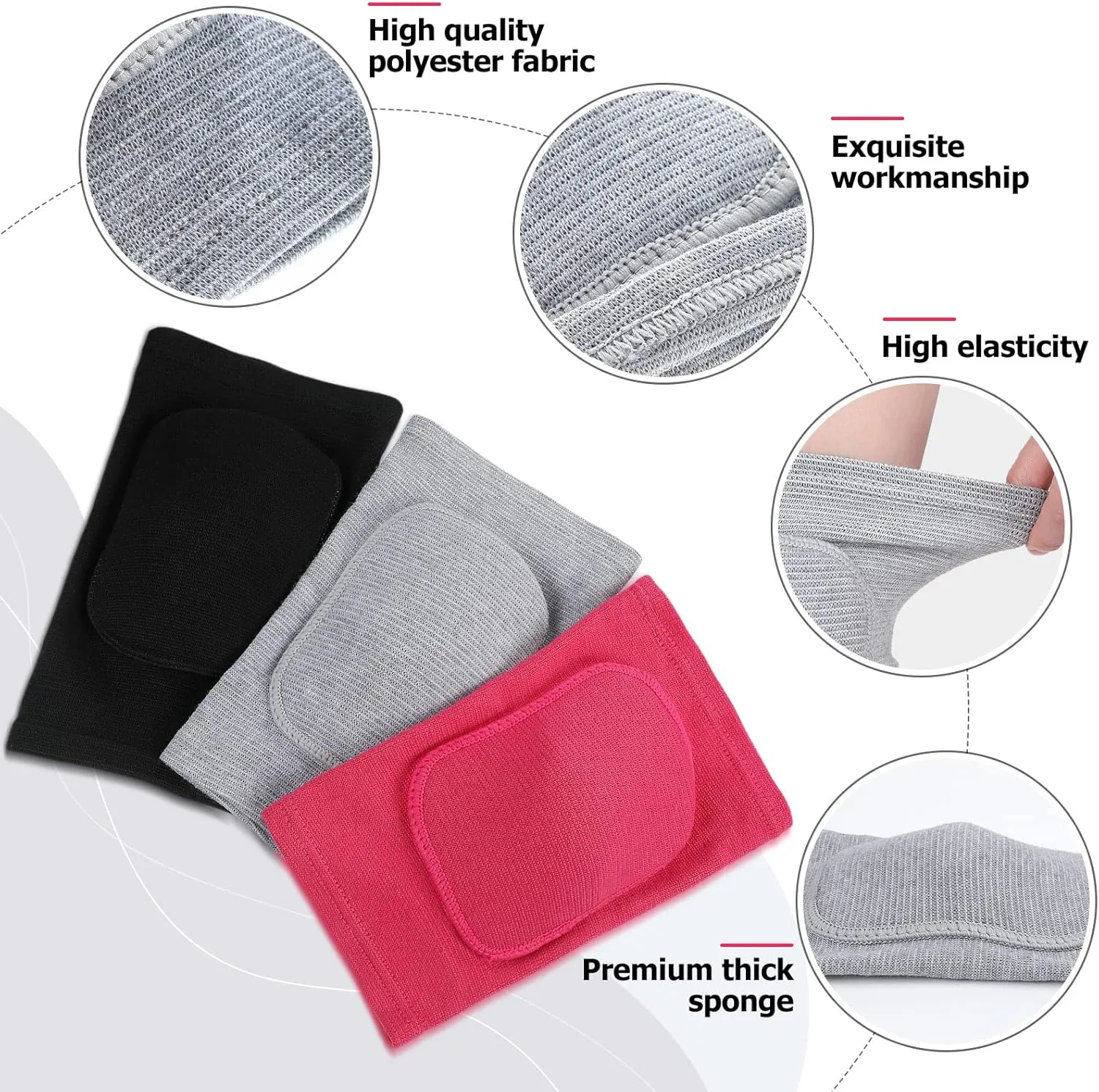 Eurzom 3 Pairs Dance Knee Pads Women Protective Non-Slip Knee Pads for Yoga Cheerleading Pole Floor Dance Volleyball