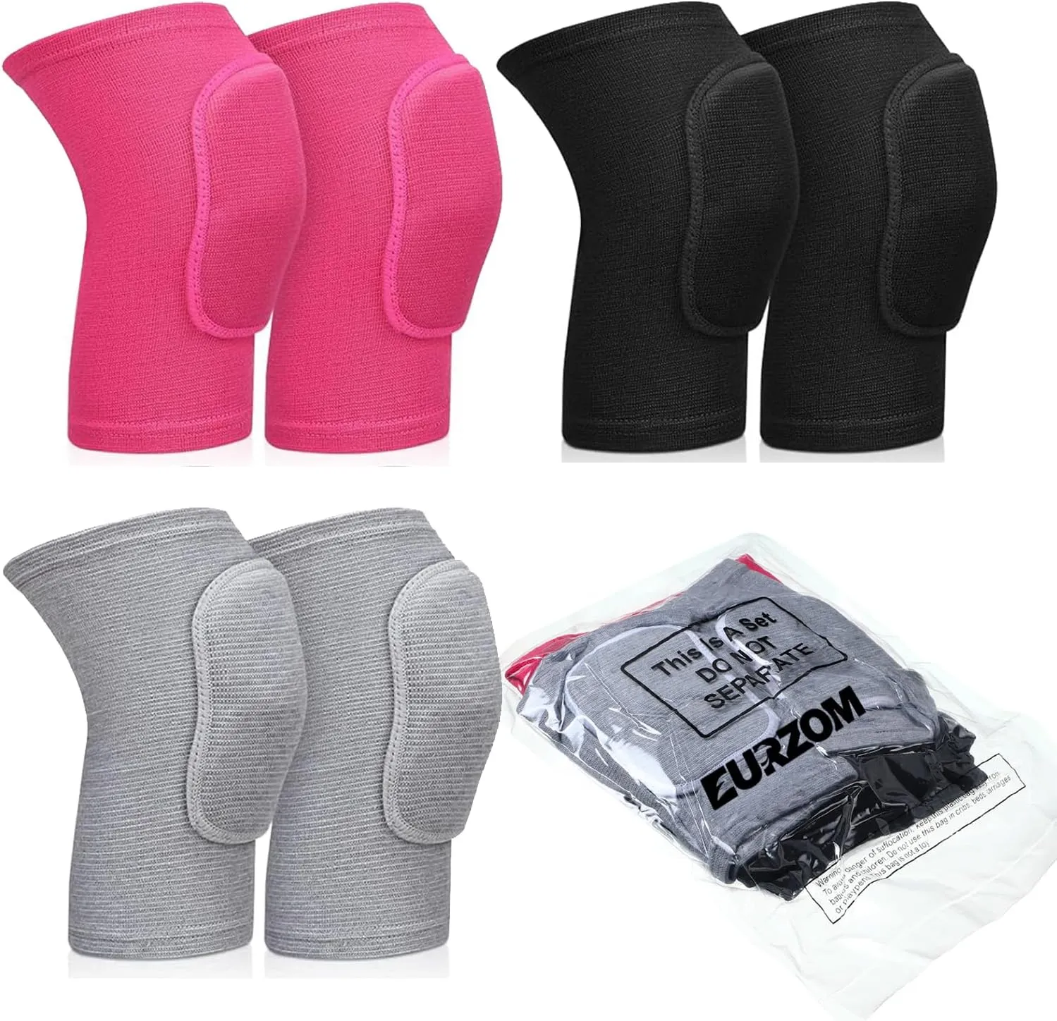 Eurzom 3 Pairs Dance Knee Pads Women Protective Non-Slip Knee Pads for Yoga Cheerleading Pole Floor Dance Volleyball