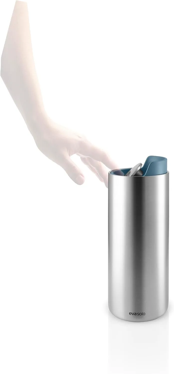 EVA SOLO | Urban To Go Cup 0.35 L Dusty Blue | Double-Walled Thermo With Vacuum Insulation | Dishwasher-safe With Practical Easy Grab Strap & Click Lid