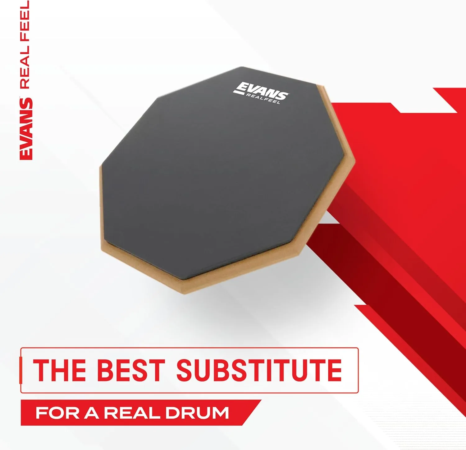 Evans RealFeel - Drum Practice Pad - Drum Pad - Drummer Practice Pad - Gum Rubber, Single Sided, Stand Mountable, 6 Inch