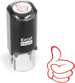 ExcelMark Round Teacher Stamp - Thumbs UP (Outline) - RED Ink