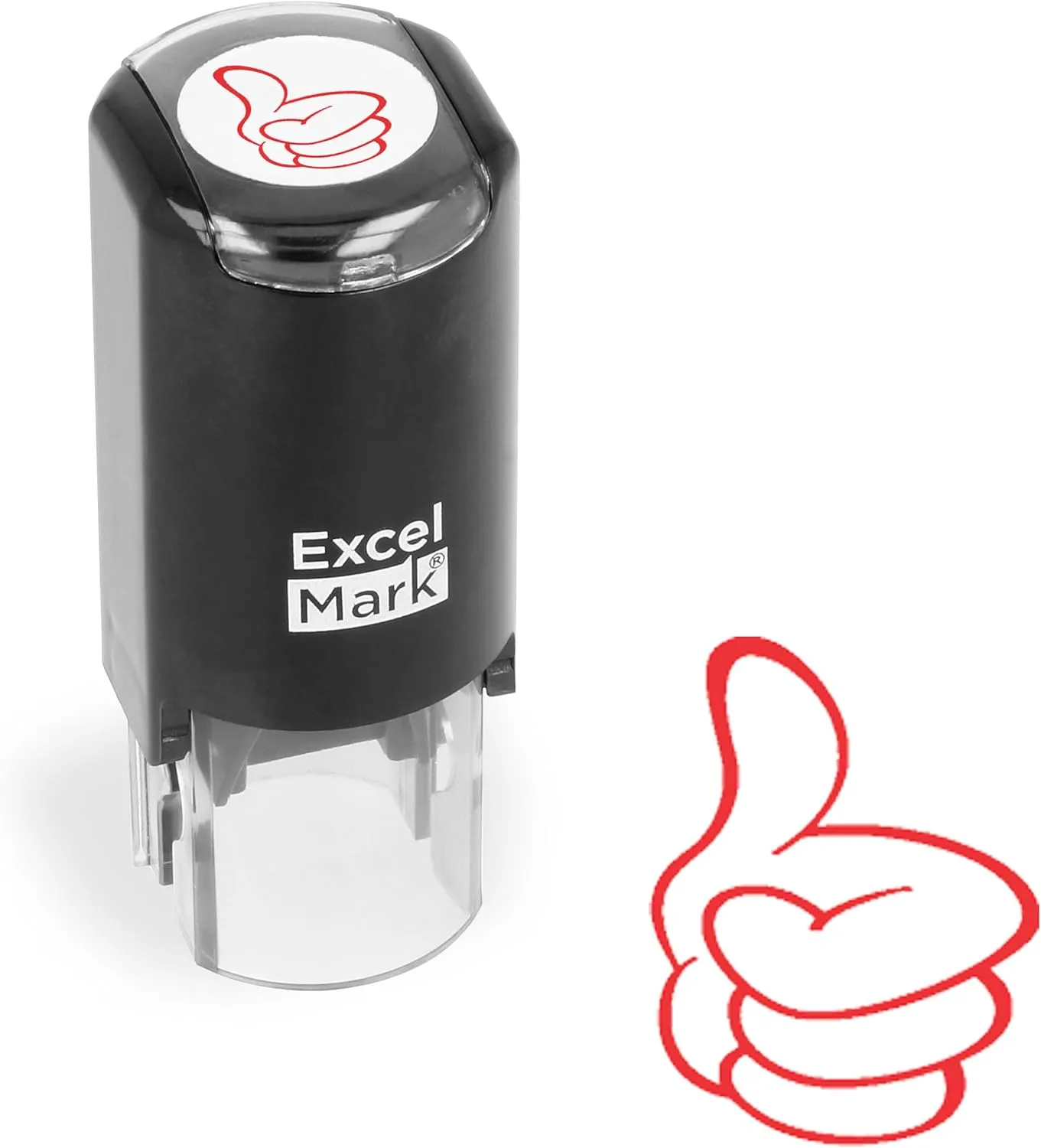 ExcelMark Round Teacher Stamp - Thumbs UP (Outline) - RED Ink