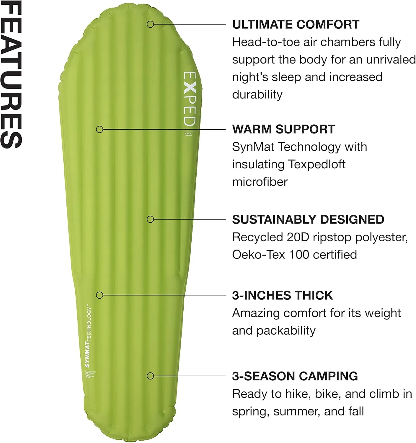 Exped Ultra Series: 1R, 3R, 5R, 7R Single & Duo - Lightweight Backpacking Mat - Packable and Comfortable - Sleeping Pad with Pumpbag for Self-Inflation