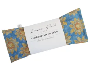 Eye Pillow with Flaxseed, Eucalyptus & Mint, Small Heat and Cold Therapy Pad, Caregiver Gift, Eco-friendly Ingredients, Microwavable Sinus and Headache Mask - Blue Vintage Floral