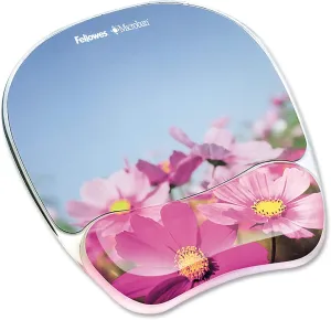 Fellowes Photo Gel Mouse Pad Wrist Rest with MICROBAN - Pink Flowers (9179001)