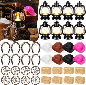 Ferraycle 60 Pcs Cowboy Theme Party Decoration Western Party Decor Rodeo Table Centerpieces Rustic Country Mini Cowboy Hat Lantern Horseshoe Wagon Wheel Hay Bales for Adult Cowgirl (Multicolour)