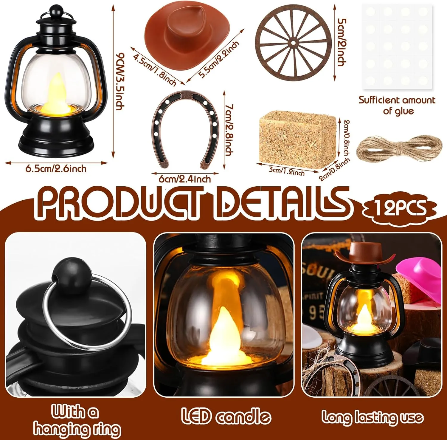 Ferraycle 60 Pcs Cowboy Theme Party Decoration Western Party Decor Rodeo Table Centerpieces Rustic Country Mini Cowboy Hat Lantern Horseshoe Wagon Wheel Hay Bales for Adult Cowgirl (Multicolour)