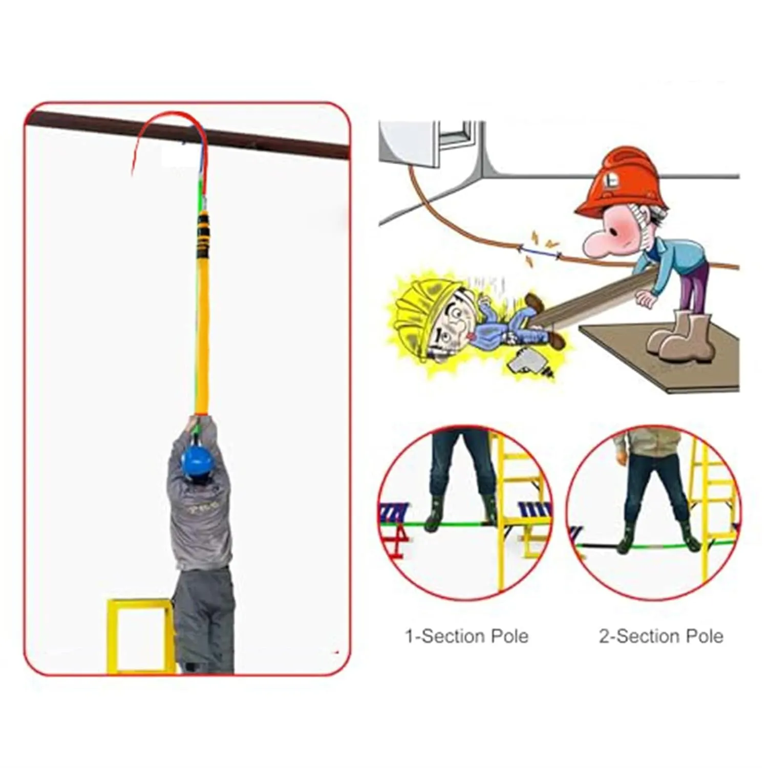 Fiberglass Anti-Electrocution Rescue Hook with Non-Slip Handle, Emergency Lifesaving Pole Pulling Man Hook Electrical Shock Safety Tools for Electrical Fire Power Work(2m/6.5ft -2 Sections)