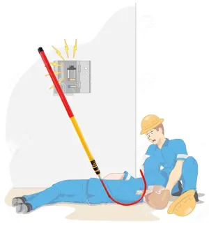 Fiberglass Anti-Electrocution Rescue Hook with Non-Slip Handle, Emergency Lifesaving Pole Pulling Man Hook Electrical Shock Safety Tools for Electrical Fire Power Work(2m/6.5ft -2 Sections)