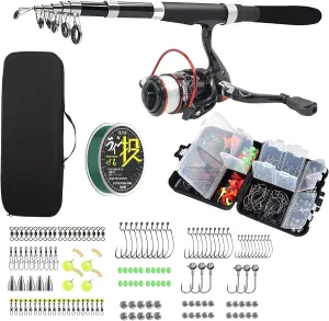 Fishing Pole Combo Set,2.1m/6.89ft 145pcs Fishing Accessories Kit Collapsible Rods Spinning Reel High Speed Reels Fishing line ministoream