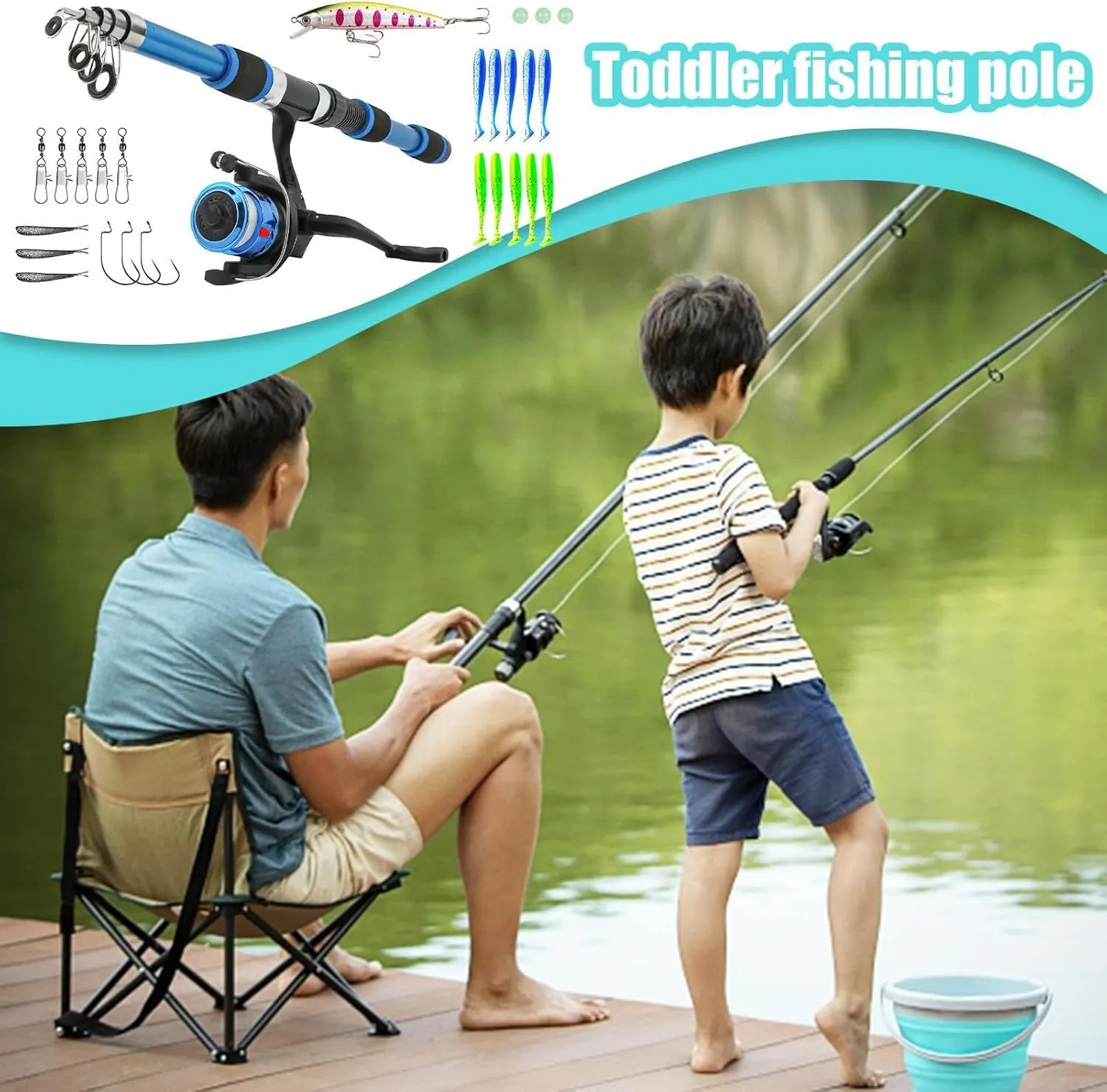 Fishing Rod - Fishing Kit for Kids | Kids Fishing Pole | 1.8m Telescopic Fishing Rod Reel Combo | Kids Fish Equipment | Small Dock Gear Kit | Youth Fish Set | Tackle Starter Set for Boy, Girl