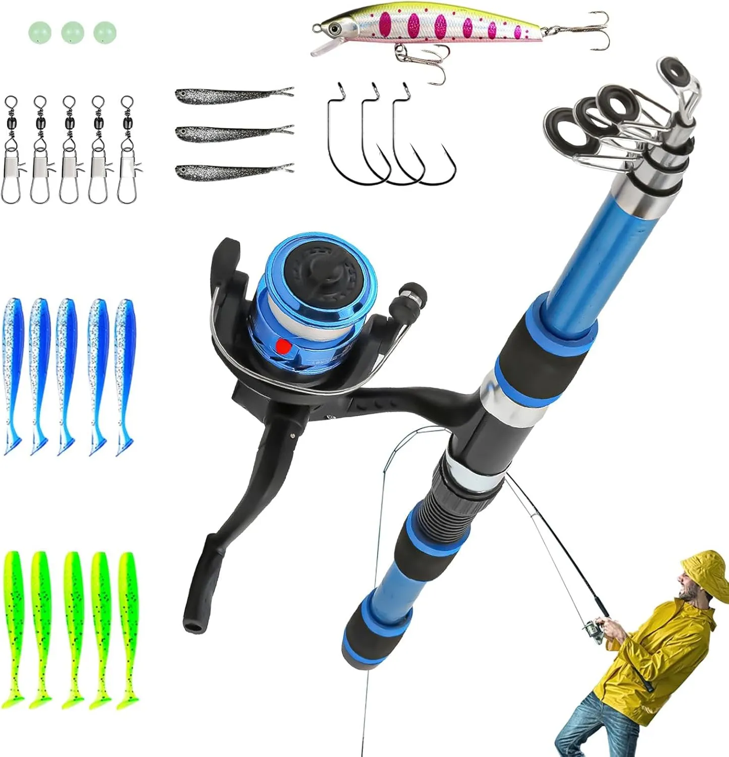 Fishing Rod - Fishing Kit for Kids | Kids Fishing Pole | 1.8m Telescopic Fishing Rod Reel Combo | Kids Fish Equipment | Small Dock Gear Kit | Youth Fish Set | Tackle Starter Set for Boy, Girl