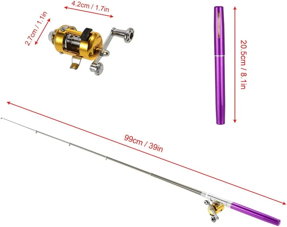 Fishing Rod Reel Combo Set Mini Telescopic Portable Pocket Pen Fishing Rod Pole and Reel Aluminum Alloy Fishing Line Soft Lures Baits Jig Hooks